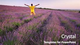  Presentation with rise - Slide deck consisting of stand rise hand - man in meadow of lavender background and a dark gray colored foreground