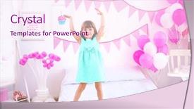  Presentation with cute birthday - Beautiful PPT theme featuring cute girl standing on bed backdrop and a pink colored foreground