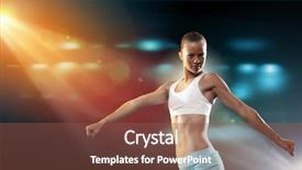  Presentation with light blue color - Slide deck enhanced with stand strong - fitness woman standing against color background and a  colored foreground