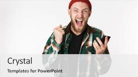  Presentation with happy image - Theme enhanced with stand tall - image of happy guy wearing background and a white colored foreground