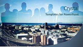  Presentation with cityscape - Presentation theme consisting of stand tall - silhouettes standing against cityscape background and a light blue colored foreground