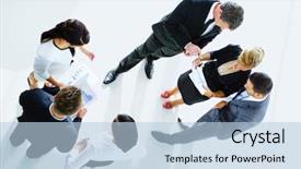  Presentation with people - Audience pleasing theme consisting of stand up - top view of business people backdrop and a light blue colored foreground