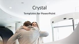  Presentation with people - Beautiful presentation design featuring stand up meetings - business people embracing at brightly backdrop and a  colored foreground