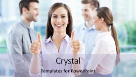  Presentation with thumbs up - Amazing PPT theme having stand up meetings - businesswoman showing thumbs up backdrop and a light blue colored foreground