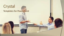  Presentation with high technology - Presentation theme featuring stand up meetings - education high school technology background and a cream colored foreground