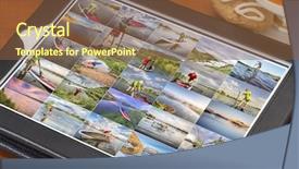  Presentation with colorado - Cool new slide set with stand up paddling on lakes in colorado - reviewing picture collection on a digital tablet backdrop and a tawny brown colored foreground