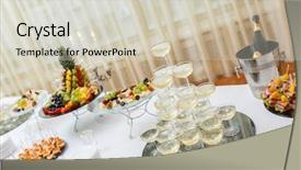  Presentation with tableware - Amazing theme having stand-up party champagne pyramid backdrop and a soft green colored foreground