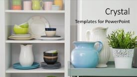  Presentation with storage food grain - Theme consisting of stand with colorful ceramic dishware background and a light gray colored foreground