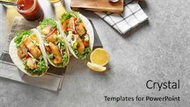 Presentation with fish tacos - Presentation theme featuring stand with delicious fish tacos background and a light gray colored foreground