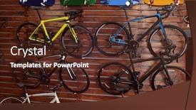  Presentation with bicycles - Audience pleasing slides consisting of stand with new bicycles in shop backdrop and a tawny brown colored foreground