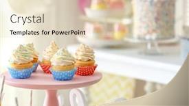  Presentation with cupcakes - PPT layouts featuring stand with tasty cupcakes indoors closeup background and a lemonade colored foreground