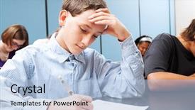  Presentation with middle adolescent - Colorful slide set enhanced with standard - adolescent middle school boy concentrats backdrop and a light blue colored foreground