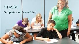  Presentation with teacher - Presentation featuring standard - teacher supervising students who are background and a sky blue colored foreground