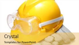  Presentation with safety construction - Amazing slides having standard construction safety equipment backdrop and a yellow colored foreground
