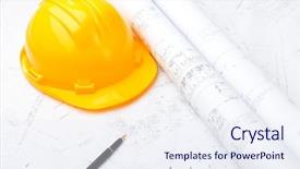  Presentation with safety construction - Beautiful presentation design featuring standard layout - construction drawing and safety helmet backdrop and a sky blue colored foreground