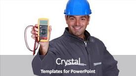  Presentation with multimeter - Cool new PPT theme with standardized tests - happy electrician showing multimeter backdrop and a dark gray colored foreground