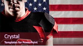  Presentation with american football - PPT theme having standing against american national flag background and a tawny brown colored foreground