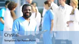  Presentation with medical clipboard - PPT theme enhanced with standing against group of medical background and a  colored foreground