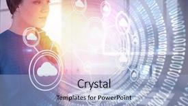  Presentation with business woman standing on maze - Amazing presentation theme having standing against interior of empty backdrop and a  colored foreground