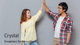  Presentation with dance beautiful couple dancing ballroom - Colorful slides enhanced with standing and giving high five backdrop and a light gray colored foreground