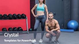 Presentation with kneeling - Presentation consisting of standing and kneeling muscular couple background and a gray colored foreground