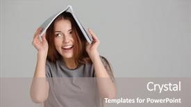  Presentation with funny - Colorful presentation theme enhanced with standing and laughing with book backdrop and a  colored foreground