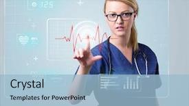  Presentation with nurse - Beautiful PPT theme featuring standing and pressing modern medical backdrop and a light blue colored foreground