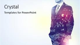  Presentation with leader - Cool new PPT theme with standing and thinking with graph backdrop and a  colored foreground