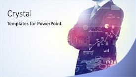  Presentation with leader - Slide set with standing and thinking with graph background and a  colored foreground