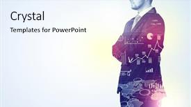  Presentation with leader - PPT theme featuring standing and thinking with graph background and a  colored foreground