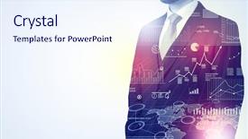  Presentation with lean management thinking - Audience pleasing PPT theme consisting of standing and thinking with graph backdrop and a sky blue colored foreground