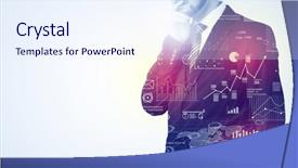  Presentation with lean management thinking - Audience pleasing PPT theme consisting of standing and thinking with graph backdrop and a sky blue colored foreground