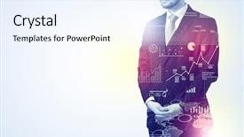  Presentation with leader - Amazing presentation having standing and thinking with graph backdrop and a sky blue colored foreground