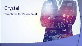  Presentation with leader - PPT theme consisting of standing and thinking with graph background and a  colored foreground