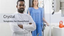  Presentation with nuclear arms - Presentation theme featuring standing arms crossed in examination background and a  colored foreground