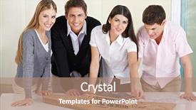  Presentation with building team - Colorful presentation theme enhanced with stand firm - team of architects standing backdrop and a coral colored foreground