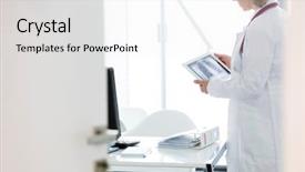  Presentation with digital hospital - Slide deck featuring standing at desk in hospital background and a white colored foreground