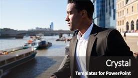  Presentation with businessman standing on mountain top - Slide deck having admire - young back businessman standing background and a wine colored foreground