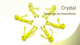  Presentation with circle - Cool new slides with standing businessman object - smilies lyiing around backdrop and a  colored foreground