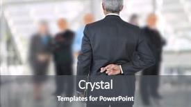  Presentation with focus group - Presentation design with standing businessman with fingers crossed background and a dark gray colored foreground