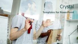  Presentation with language - Audience pleasing PPT layouts consisting of standing by board with language backdrop and a sky blue colored foreground