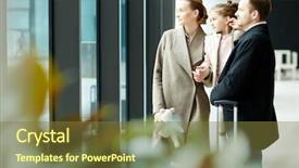  Presentation with departure - Cool new slide set with standing by transparent exit door backdrop and a  colored foreground