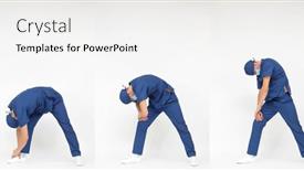  Presentation with stretching - Colorful presentation design enhanced with standing-caucasian-medical-professional backdrop and a white colored foreground