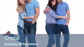  Presentation with group of happy couples - Cool new slide set with full body - two happy couples of young backdrop and a ocean colored foreground