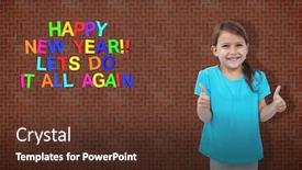  Presentation with camera - Slides featuring standing girl showing thumbs to camera against textured background background and a tawny brown colored foreground