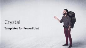  Presentation with backpack - Presentation design enhanced with standing-handsome-young-man background and a white colored foreground