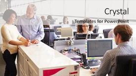  Presentation with leveling staff - PPT theme having standing in a busy open background and a light gray colored foreground