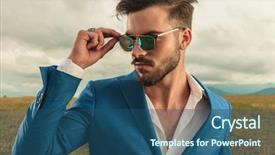  Presentation with field - Audience pleasing PPT theme consisting of standing in a grass field backdrop and a ocean colored foreground