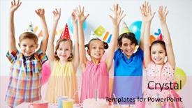  Presentation with children birthday - PPT layouts enhanced with standing in a row beside background and a coral colored foreground
