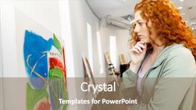  Presentation with art gallery - Audience pleasing PPT layouts consisting of standing in an art gallery backdrop and a coral colored foreground
